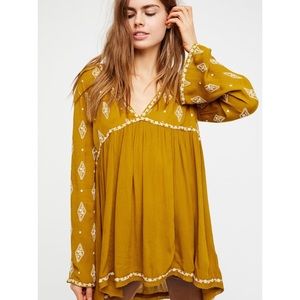 Free People yellow diamond embroidered tunic